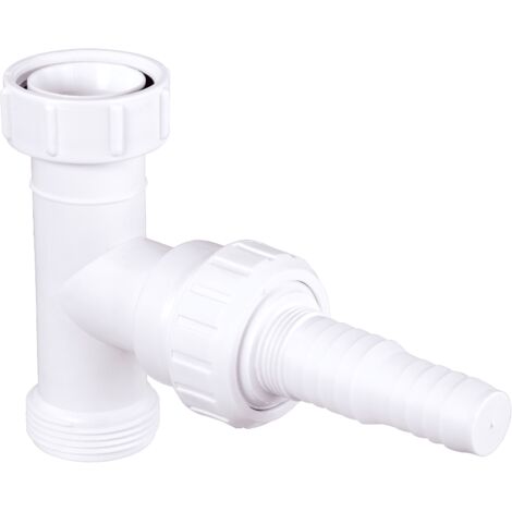 McAlpine V34L Swept Tee 1.25'' – BSP Nut x BSP Thread x Nozzle – For washing machine and dishwasher discharge – Polypropylene construction (1/5)