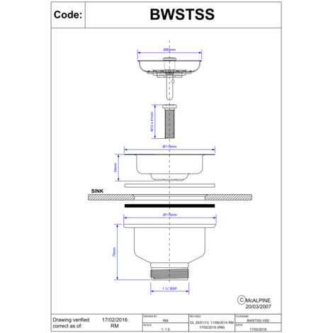 McAlpine BWSTSS 1.5" Basket Strainer Waste 113mm Stainless Steel Flange