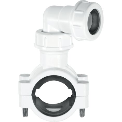 McAlpine Pipe Clamp 1.25''/1.5'' to 19/22mm with Bent Connector for Overflow Pipe CLAMP1WH (1/5)
