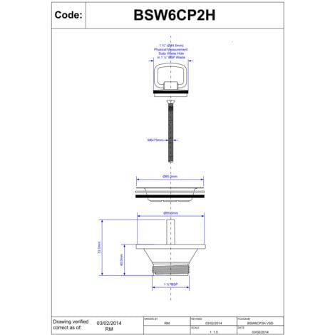 McAlpine BSW6CP2H 1.5" Centre Pin Sink Waste: 85mm Stainless Steel Flange: Waste for Belfast Sink: Chrome Plated Handle Plug