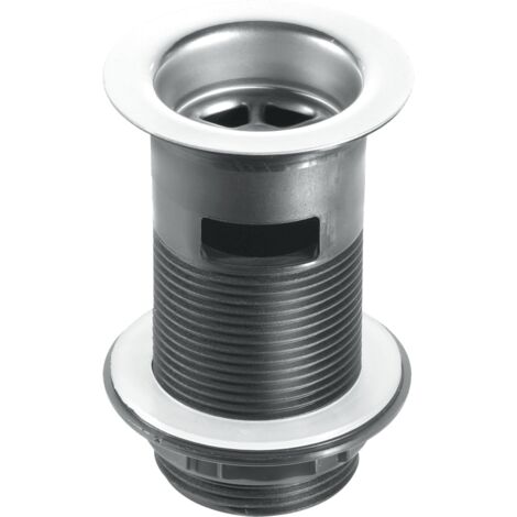 McAlpine BSW12C 1.25" Black Plastic Slotted Basin Waste - Backnut Model: 60mm Stainless Steel Flange x 3.5" Tail with Black PVC Plug (1/4)