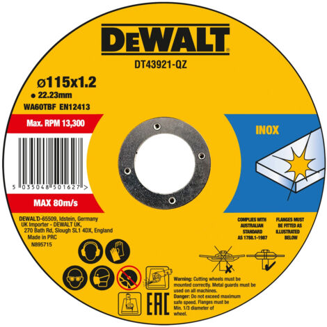 DEWALT DT43921 Metal Cut Off Discs 115mm Pack of 10 for Steel (1/2)