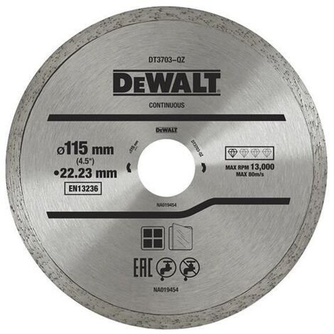 DeWalt Continuous Rim Diamond Cutting Disc 115mm x 22.23mm for Precise Cutting Applications