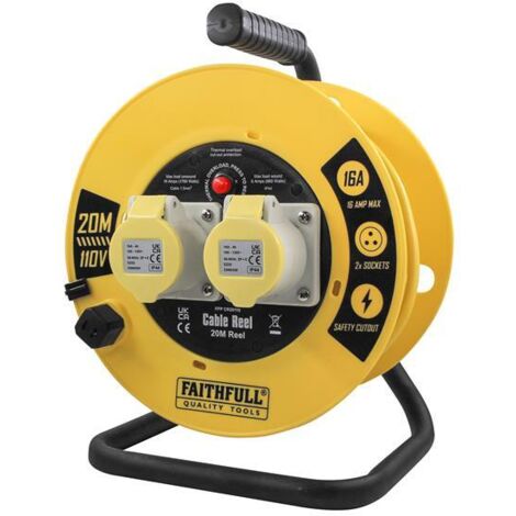 Faithfull XP03-SY4H Open Cable Reel 110V 20m 16A 2 Socket 1.5mm Cable FPPCR20110 (1/2)