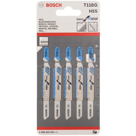 Bosch 2608631012 T 118 G Basic for Metal Jigsaw Blade 92mm Pack of 5 BPAT118G