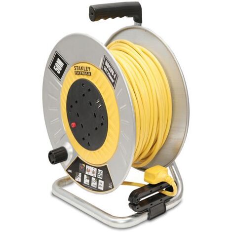 Stanley Metal Drum Cable Reel 240V 4-Socket + 2 USB 50M (1/4)