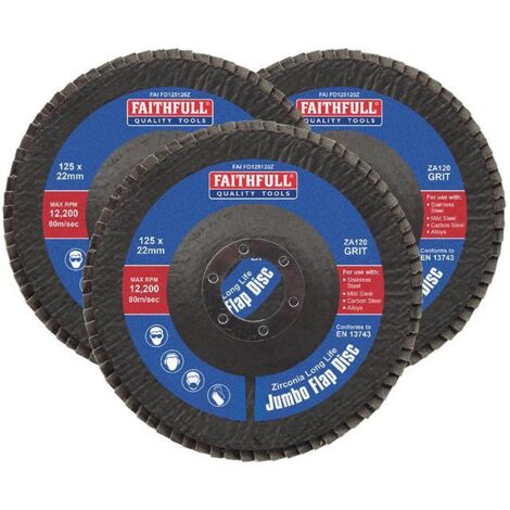 Faithfull Jumbo Flap Disc 125mm 120 Grit Zirconia 3 Pack (1/3)