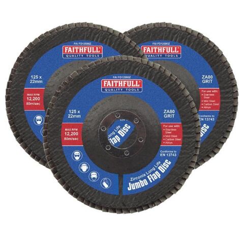 Faithfull 125mm Zirconia Abrasive Flap Disc 80 Grit 3 Pack (1/3)