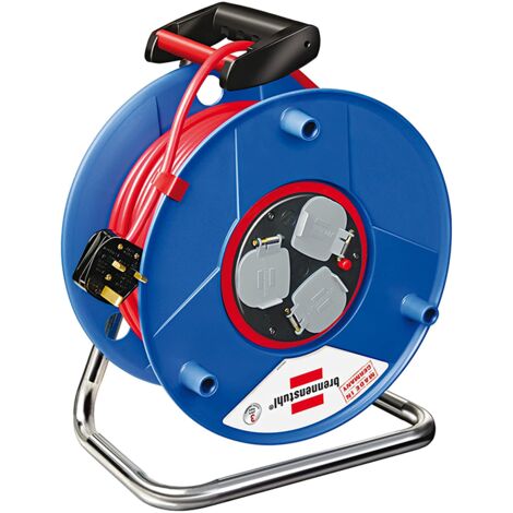 Brennenstuhl Bretec 3-Way Socket Cable Reel (25M Extension Cable, Ergonomic Hand