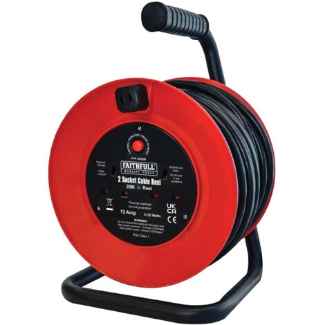 Faithfull Power Plus Open Drum Cable Reel 240V 13A 2-Socket 20m FPPCR20M
