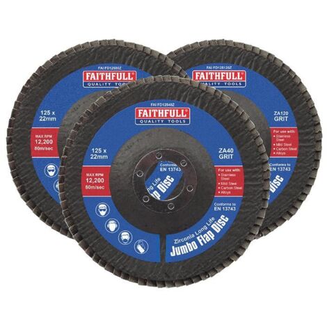 Faithfull Zirconia Abrasive Jumbo Flap Disc 125 x 22mm Mixed Grit (3 Pack) (1/2)
