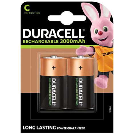 Duracell C Cell 3000mAh Rechargeable Batteries - Pack of 2