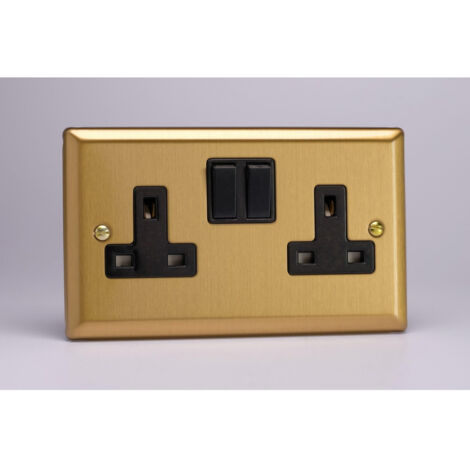 Varilight 2-Gang 13A Double Pole Socket - Brushed Brass Finish
