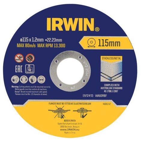 Irwin IW8082105 Metal Cutting Disc 115 x 1.2 x 22.2mm Tin of 10 IRWIW8082105 (1/2)