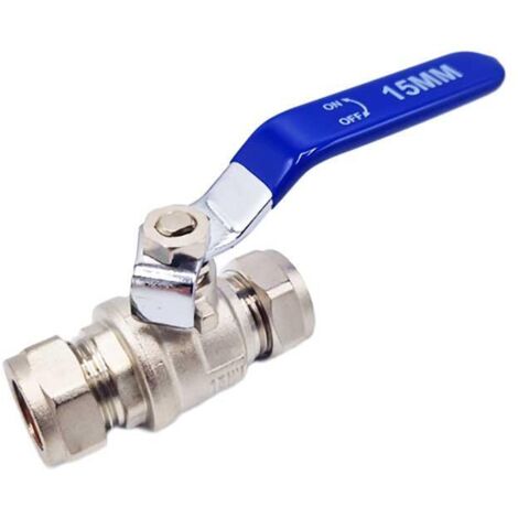 Handle Lever Inline Ball Valve 15mm Compression Blue Quarter Turn (1/2)