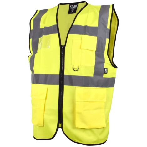 Scan Hi-Vis Utility Waistcoat Yellow L 44in Nylon Zipper SCAHVUWL