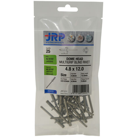 Jrp Riveting Products 4.8 x 12mm Dome Head Rivets - (1/2)