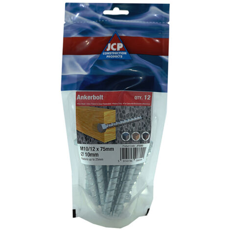 Jcp Fixings Ankerbolts Hexagon Head BZP 10/12 x 75mm - (1/2)