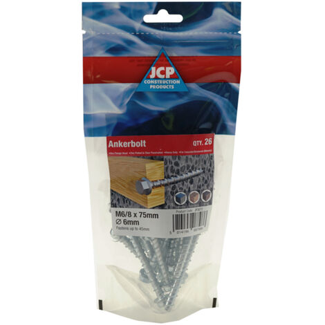 Jcp Fixings Ankerbolts Hexagon Flange Head BZP 6/8 x 100mm - (1/2)