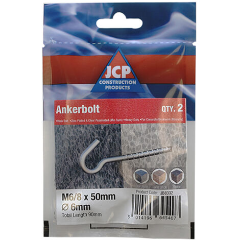 Jcp Fixings Hook Bolts Bzp - 6/8 x 50mm - (1/2)