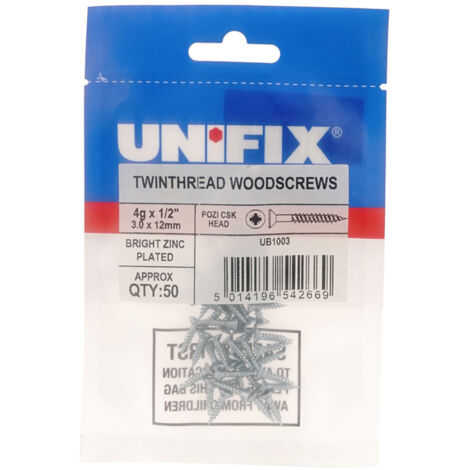Unifix Twinthread Woodscrews Pozi Csk Head Bzp Ce - 6G X 5/8" - Box of 250