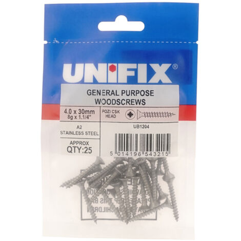 Unifix A2-304 Chippy Woodscrews 4.0 x 40mm - Box of 125