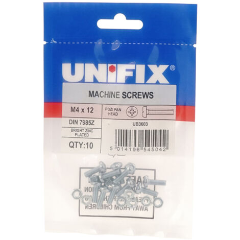 Unifix Machine Screws Pozi Pan Head DIN 7985Z BZP - M4 x 12 (1/2)