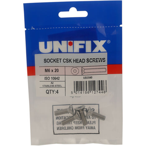 Unifix A2-70 St/St Socket Csk Head Screws M6 x 20 - Box of 20 (1/2)