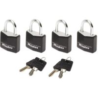 Master Lock 9120EURQBLKNOP Aluminium Black Vinyl Cover 20mm Padlock 3-Pin - Keyed Alike x 4 MLK9120QBLK