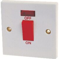 Dencon 45A Double Pole Switch with Pilot Lamp - White Plastic