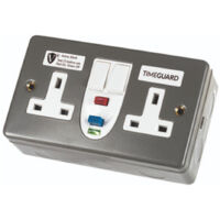Timeguard RCD07MAVN Valiance Double Gang Metal Switched Socket RCD Protected Active