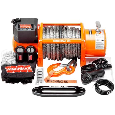 7.711 kg originale orangefarbene 12-V-Elektrowinde. 30 m x 13 mm Dyneema-Seil. Drahtlose Fernbedienungen.