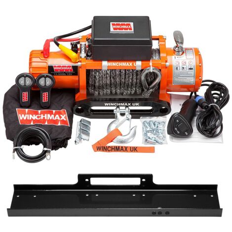 6.123 kg originale orangefarbene 12-V-Elektrowinde. 28 x 11 mm Dyneema-Seil. Montageplatte.