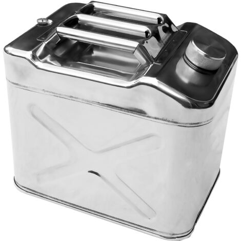 Kanister 20 Liter aus poliertem Edelstahl. Kraftstoff, Benzin, Diesel, Öl, Wasser. Kompaktes Muster.