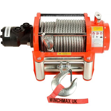 Hydraulik Winde 9072kg WINCHMAX Original Orange Winde. 25m x 14mm Stahl Seil.