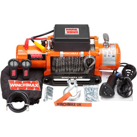 6.123 kg originale orangefarbene 24-V-Elektrowinde. 28 m x 11 mm Dyneema-Seil. Drahtlose Fernbedienungen.