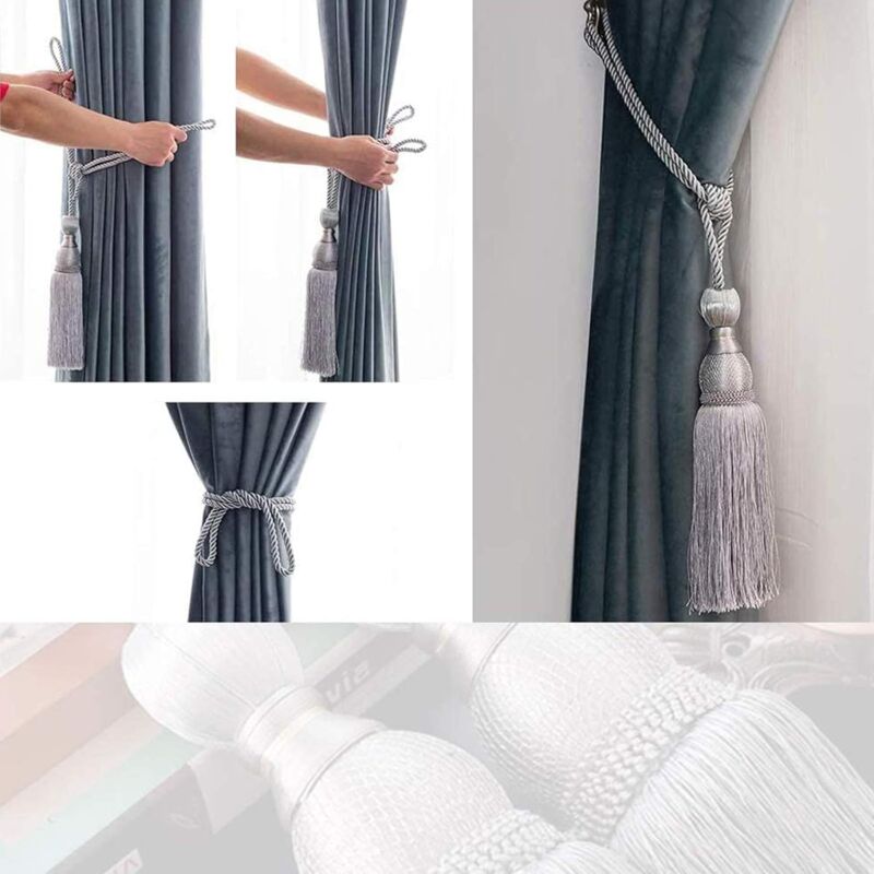 Paire D'embrasses De Rideau à Pompons Noir - 67 Cm, Décoration Vintage Pour Porte Ou Fenêtre