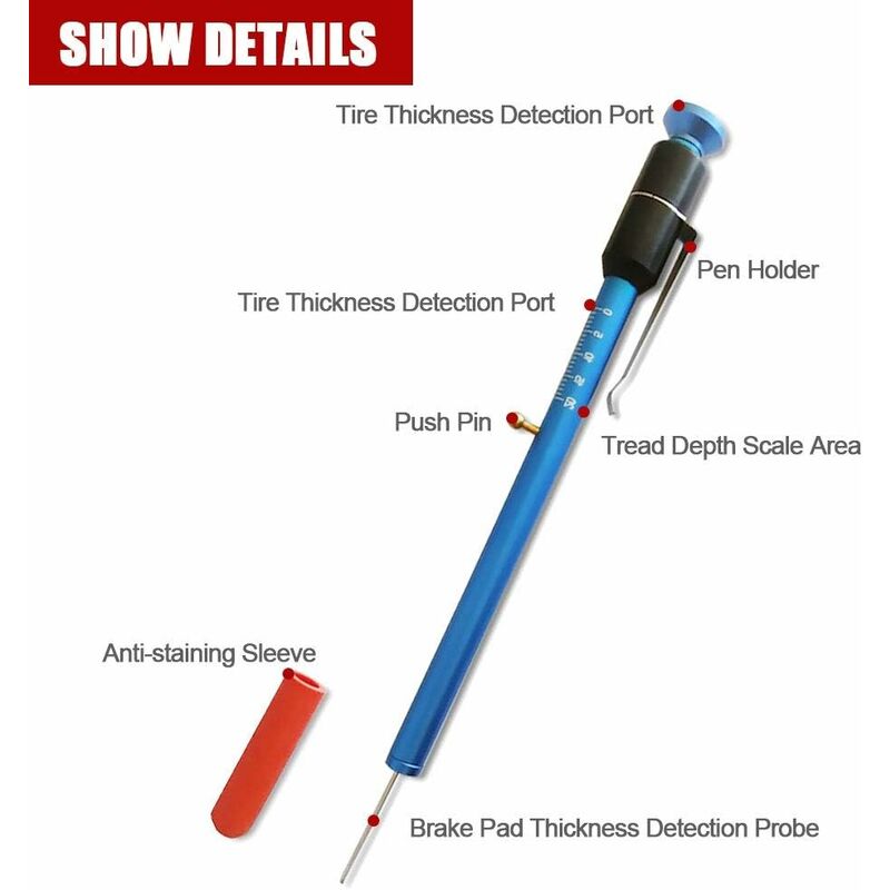 stylo de détection de plaquette de frein de voiture jauge d'épaisseur de  pneu