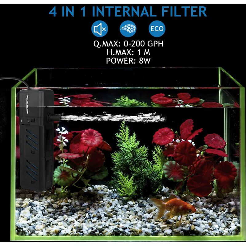 Filtre Intérieur Aquarium avec 3,5W Pompe à Eau d'Un Débit de 150L
