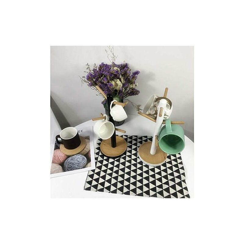 Porte-tasses En Bambou HOMURY Avec Crochets - Lot De 2, 6 Crochets, Rangement Cuisine Ou Dressing