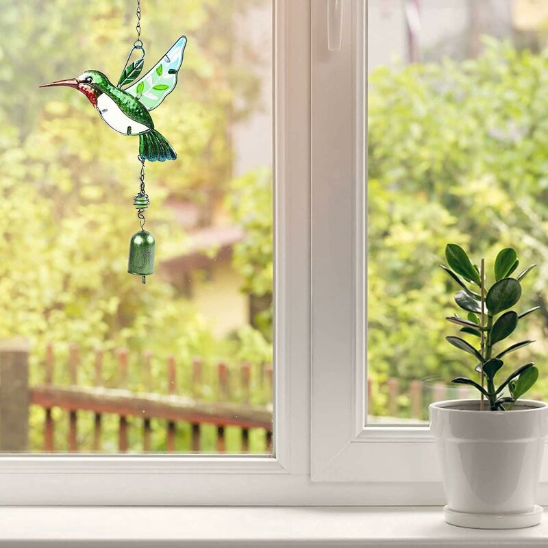 Attrape-Soleil Panneau De Fenêtre Teinté Avec Carillon éolien, Alliage De Couleur, Pendentif De Fenêtre Double Face Avec Gouttes D'huile, Pendentif De Groupe D'oiseaux Décoration D'intérieur