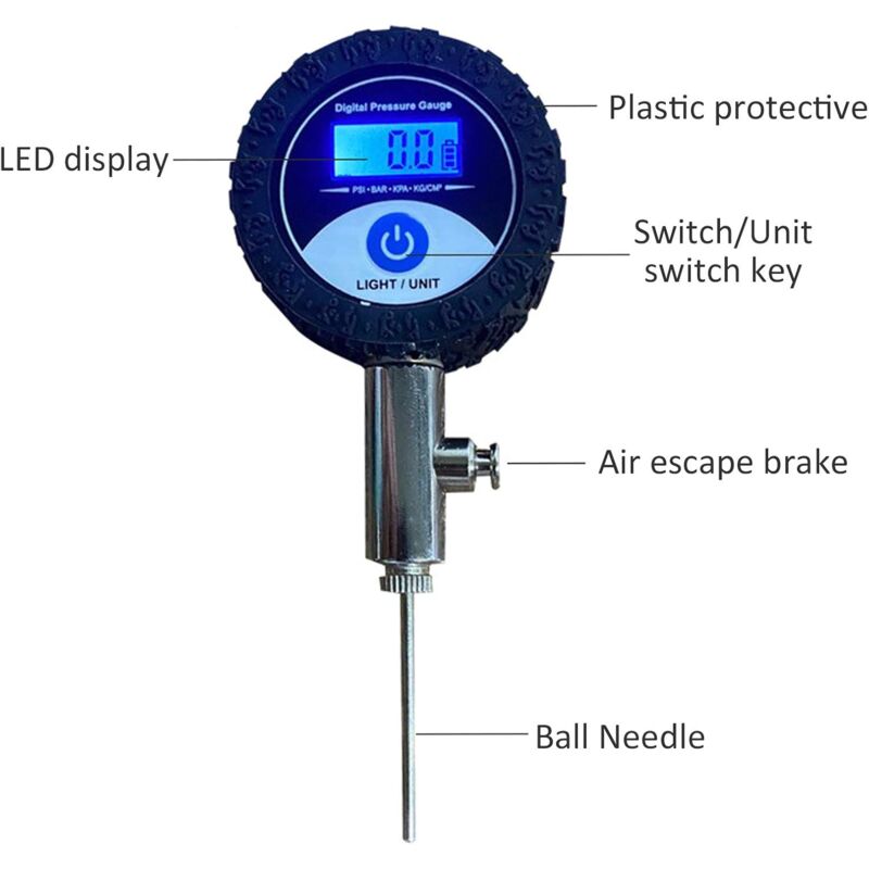 Testeur De Pression De Ballon Numérique - Manomètre LCD Pour Football, Basketball, Volley-ball (0-1,4 Bar) - 6