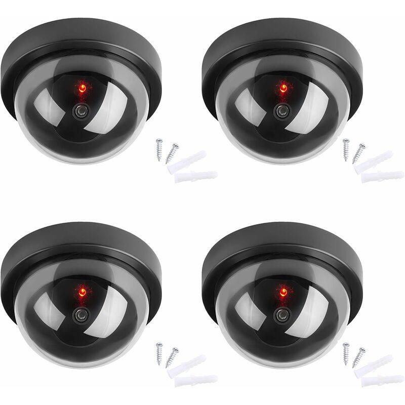 Fausse caméra de surveillance en dôme, lot de 3, lumière LED clignotante,  dissuade intrus, intérieur/extérieur, blanche