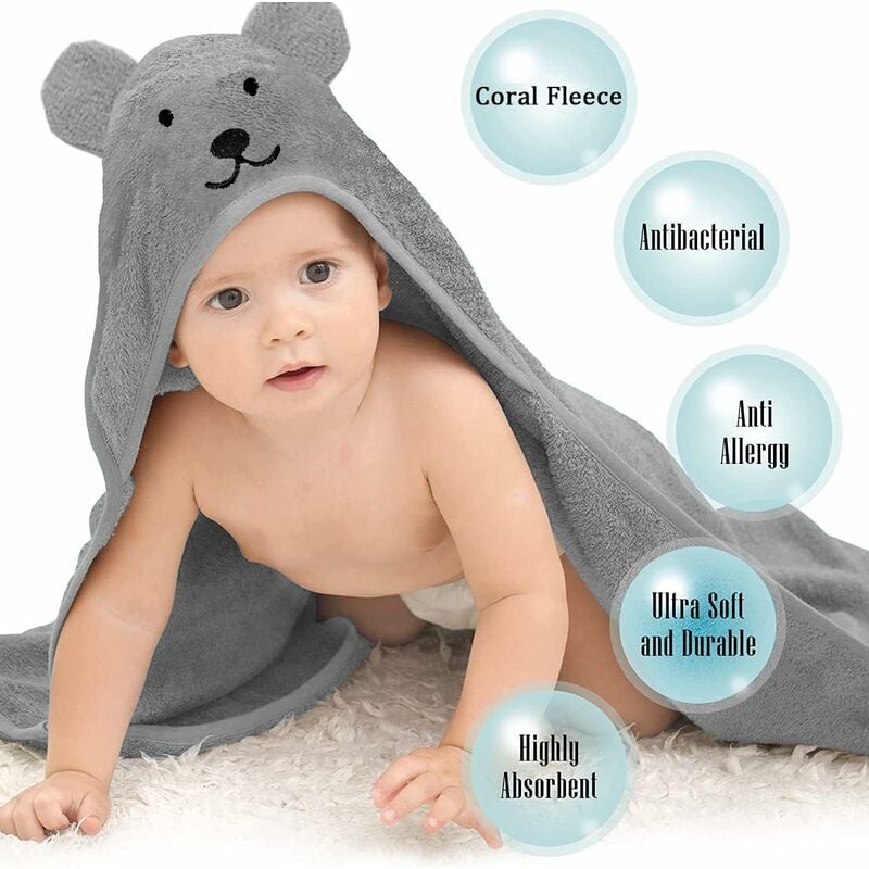 Serviette de bain à capuche pour bébé extra doux et ultra absorbant cadeaux  pour naissance bébé et Enfant, 70*120cm, Lapin