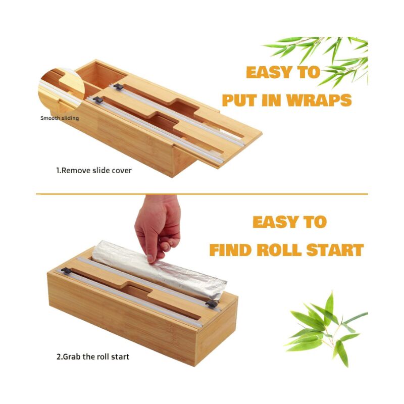 Organisateur De Sacs En Bambou 5-en-1 – Distributeur Film, Coupeur Et Rangement Ziplock Pour Cuisine