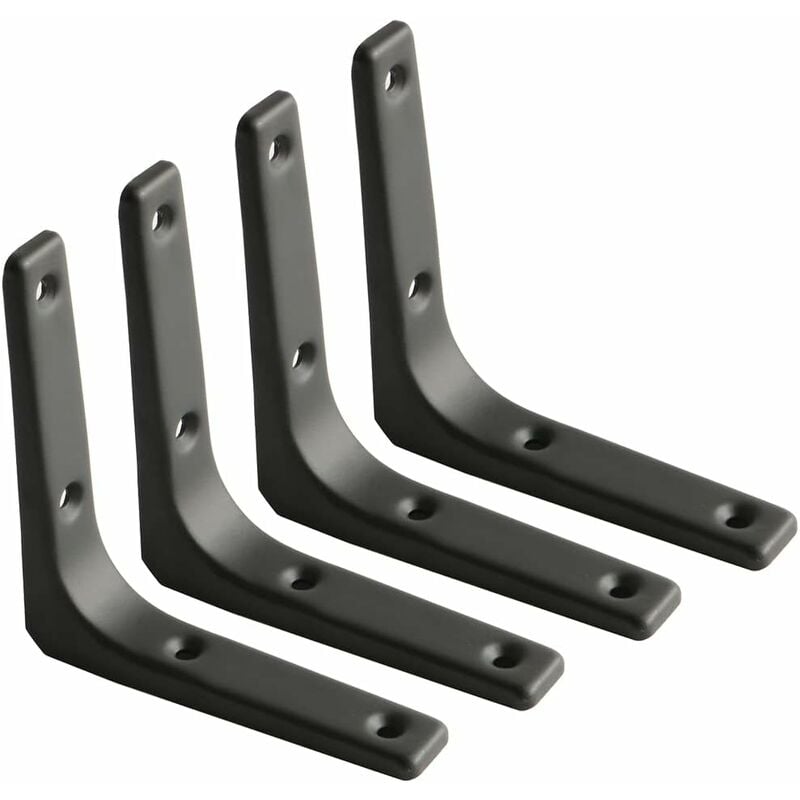 Équerre Étagère Murale, Équerre Métal Mat Noir, Support Étagère Métal pour Déco Cusine, Équerre Charge Lourde, 100mm100mm, 4pcs