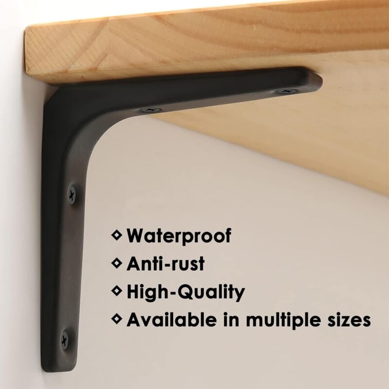 Équerre Étagère Murale, Équerre Métal Mat Noir, Support Étagère Métal pour Déco Cusine, Équerre Charge Lourde, 100mm100mm, 4pcs 4