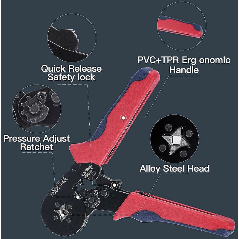 Pince à sertir embout de fils 0.25mm² à 10mm², AWG 23-7