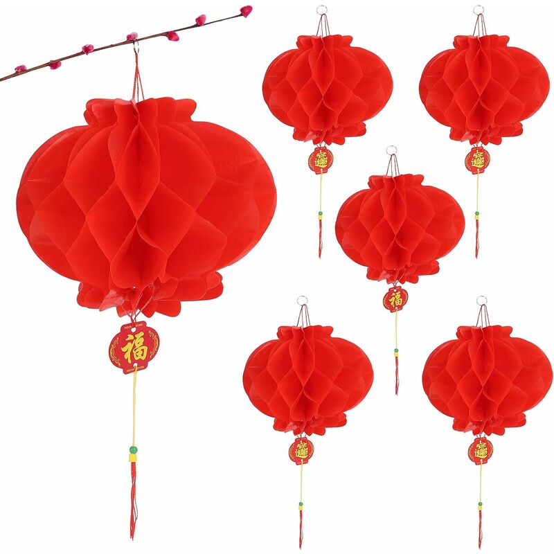 Lot de 29 décorations de fête chinoises, avec 6 lanternes en papier en  forme de fleurs de cerisier, 6 lanternes LED, 2 décorations chinoises en  forme