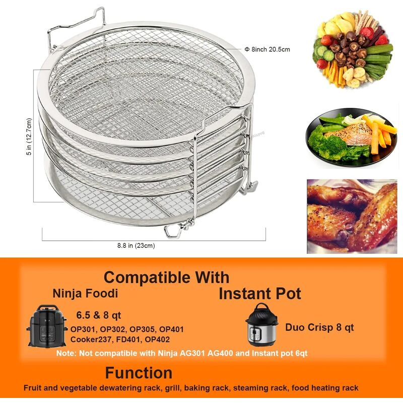 Support Déshydrateur Inox 5 Plateaux – Accessoire Compatible Ninja Foodi
